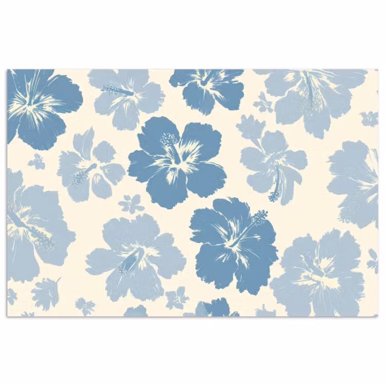 Poster – Hibiscusbloemen - Blauw - Patroon - Tropisch — 1