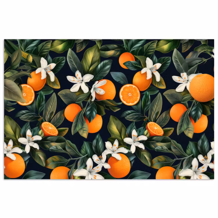 Poster – Sinaasappels - Bloesems - Bladeren - Tropisch — 1