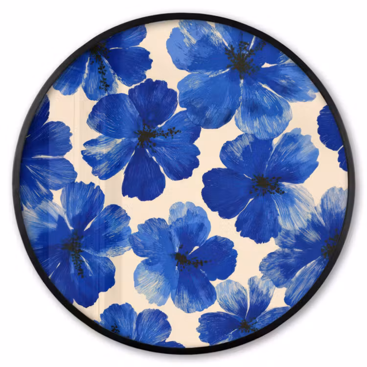 Fotolijst rond zonder passe partout - Bloemen - Blauw -Patroon - Wit — 1