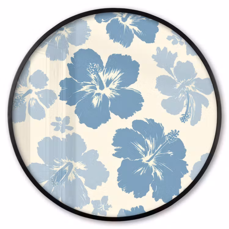Fotolijst rond zonder passe partout - Hibiscusbloemen - Blauw - Patroon - Tropisch — 1