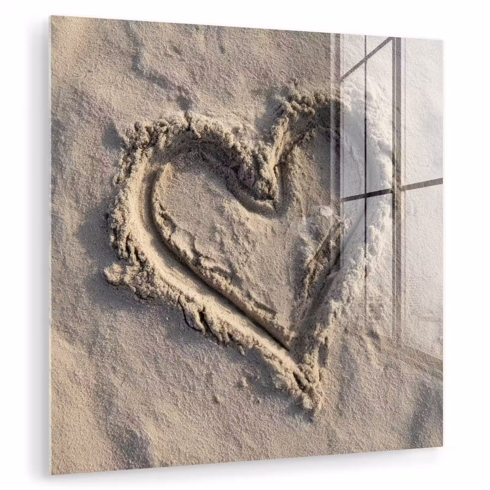 Glas schilderij - Hartvorm - Getekend - Beige - Zand — 1