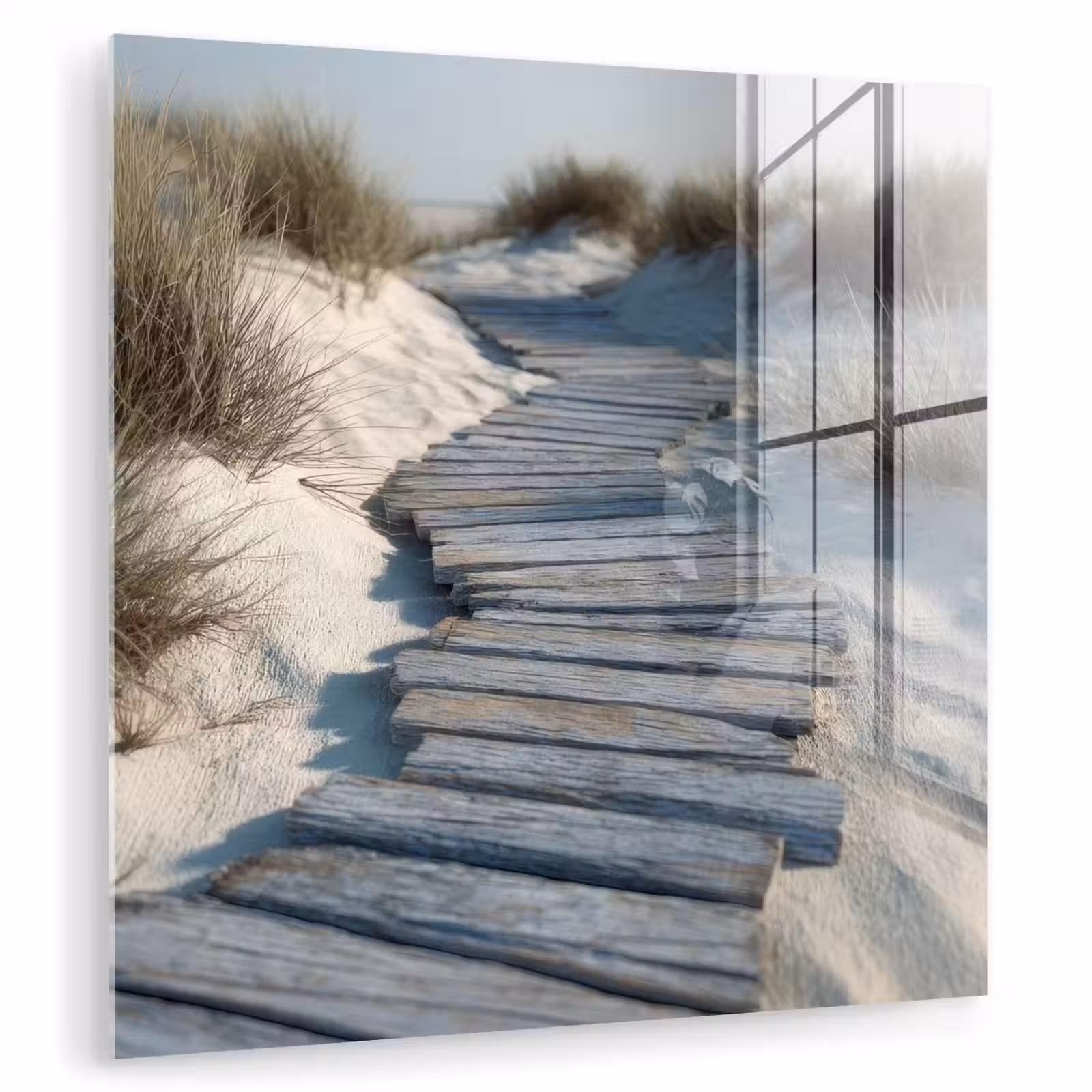 Glas schilderij - Pad - Planken - Duinen - Gras — 1