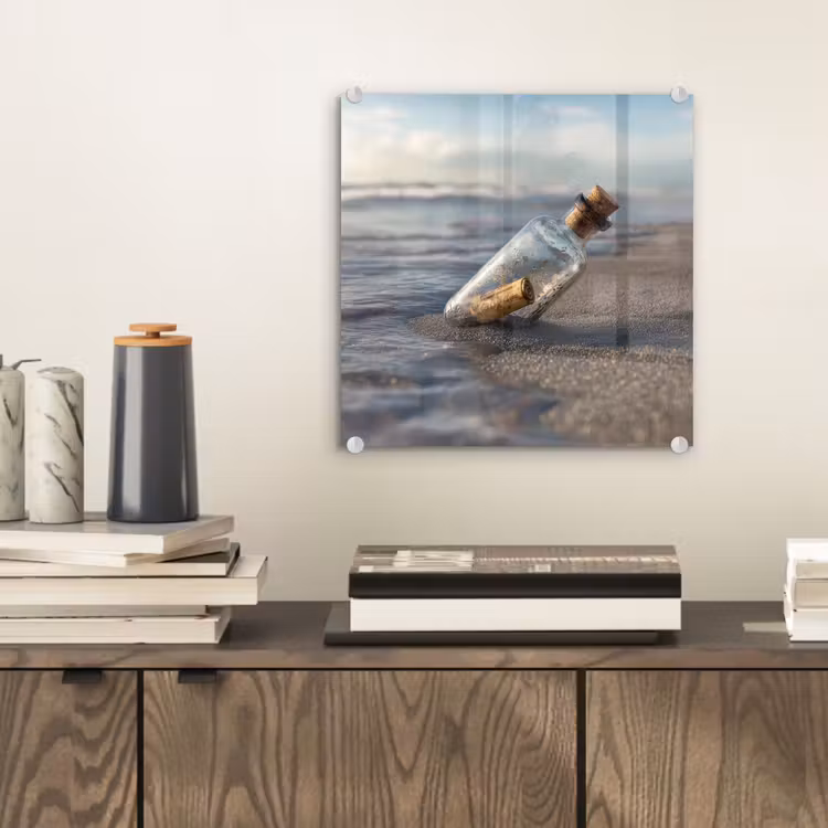 Glas schilderij - Glazenfles - Post - Zee - Zand — 2