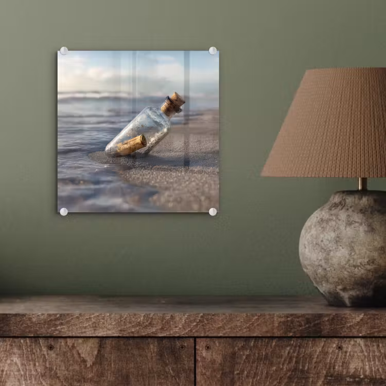 Glas schilderij - Glazenfles - Post - Zee - Zand — 4