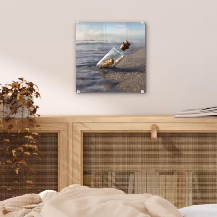 Glas schilderij - Glazenfles - Post - Zee - Zand — 5