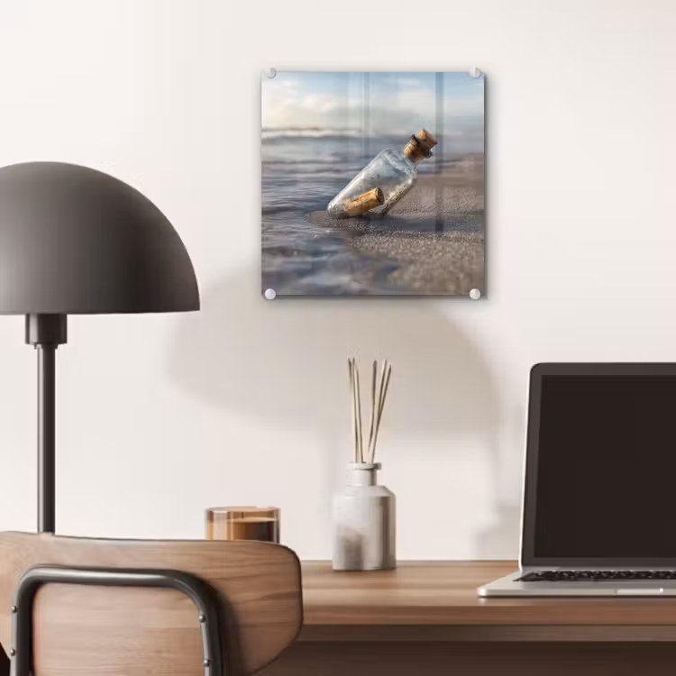 Glas schilderij - Glazenfles - Post - Zee - Zand — 7
