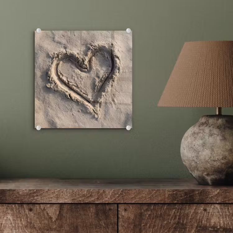 Glas schilderij - Hartvorm - Getekend - Beige - Zand — 4
