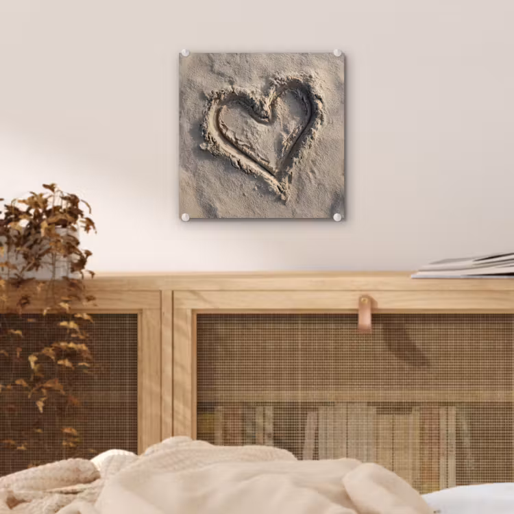 Glas schilderij - Hartvorm - Getekend - Beige - Zand — 5