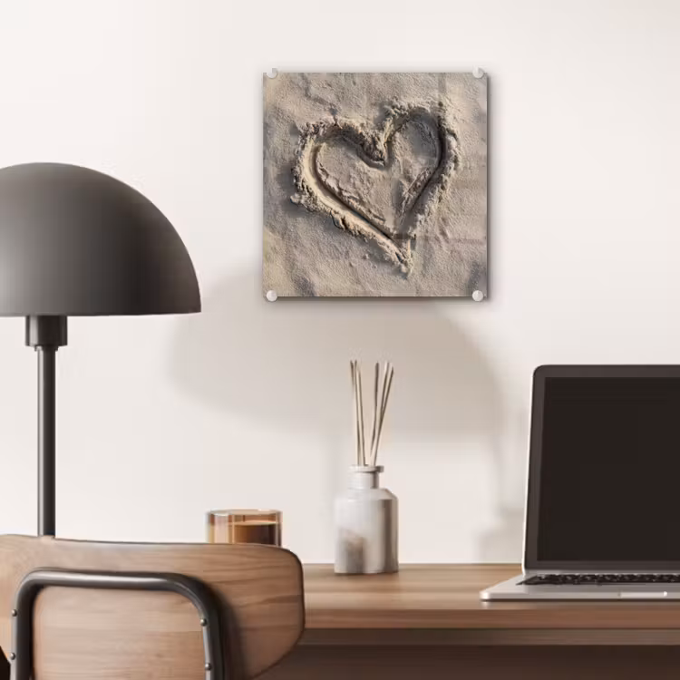 Glas schilderij - Hartvorm - Getekend - Beige - Zand — 7