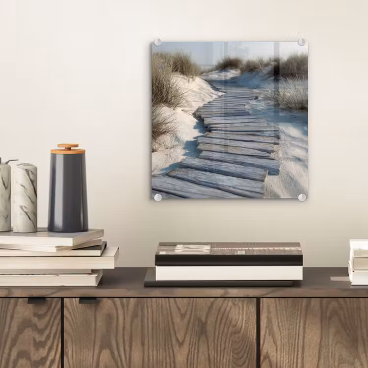 Glas schilderij - Pad - Planken - Duinen - Gras — 2