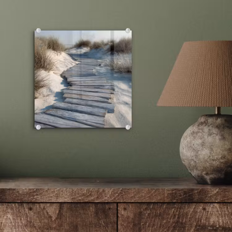 Glas schilderij - Pad - Planken - Duinen - Gras — 4
