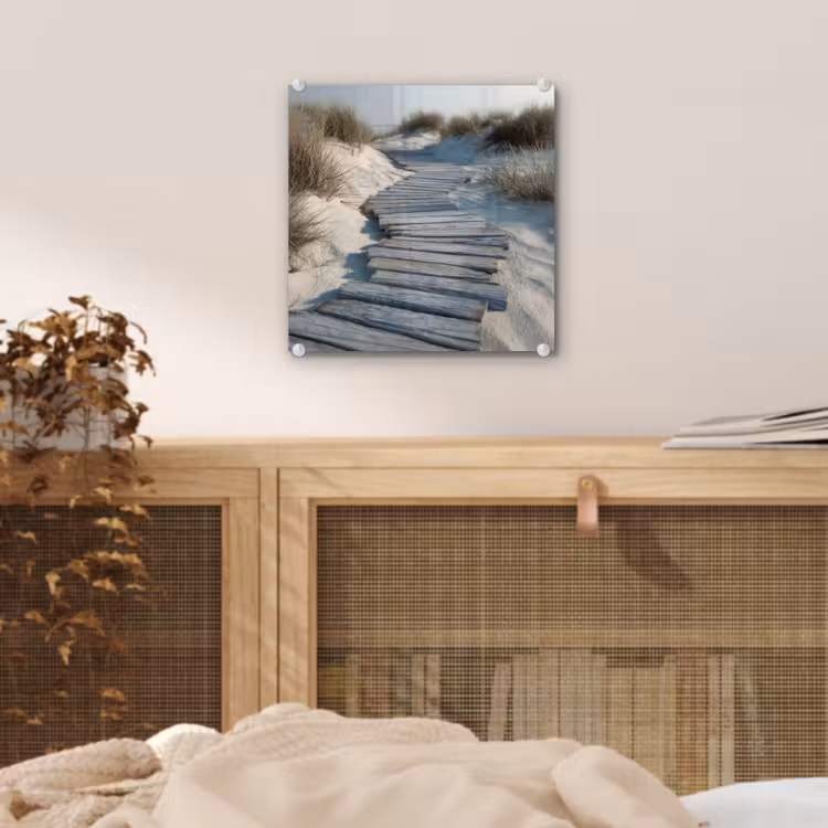 Glas schilderij - Pad - Planken - Duinen - Gras — 5