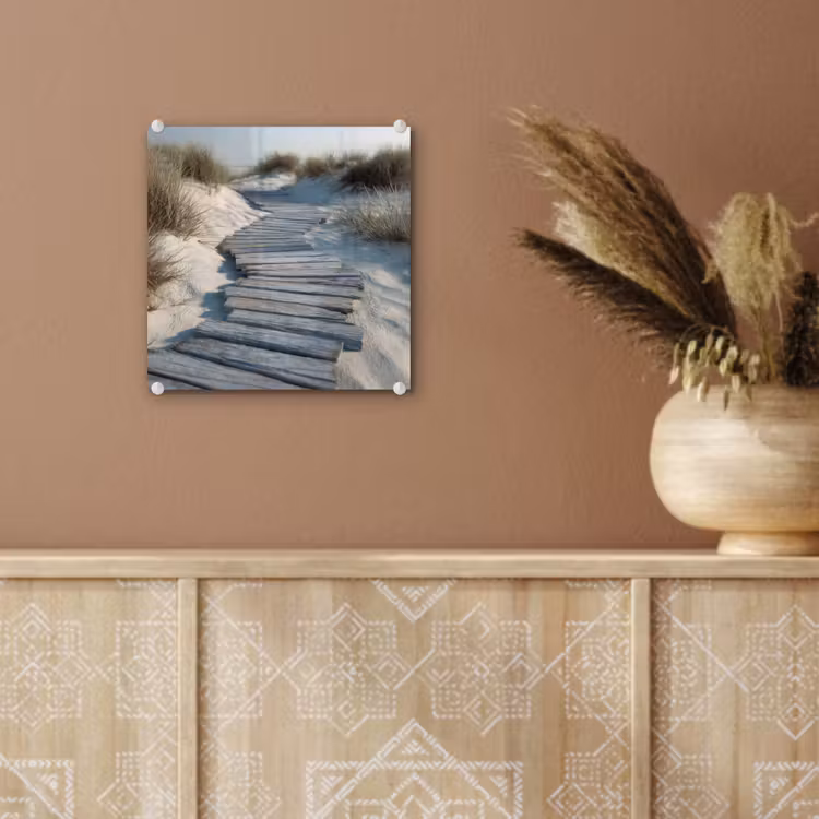 Glas schilderij - Pad - Planken - Duinen - Gras — 6