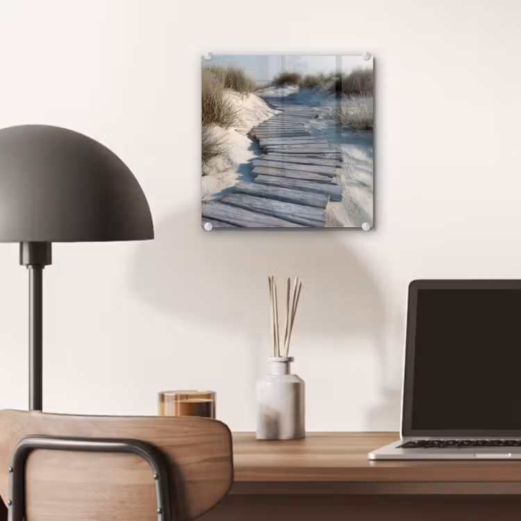 Glas schilderij - Pad - Planken - Duinen - Gras — 7