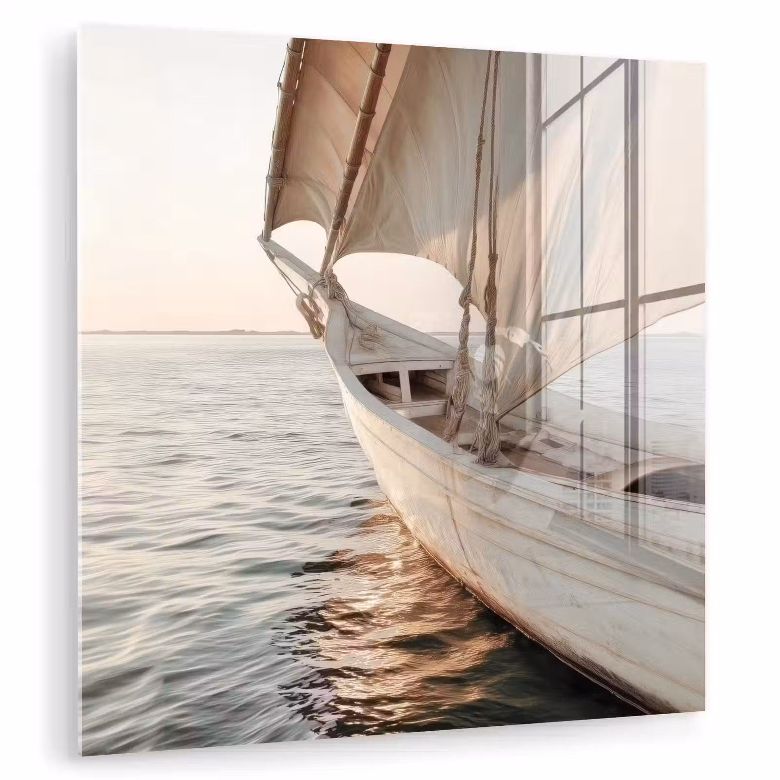 Glas schilderij - Zeilboot - Zee - Beige - Zon — 1