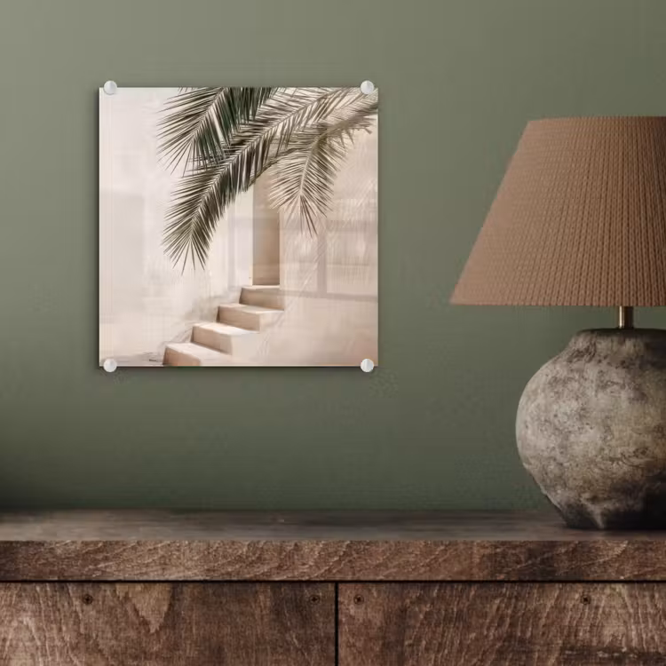 Glas schilderij - Palmboom - Schaduw - Trap - Beige — 4