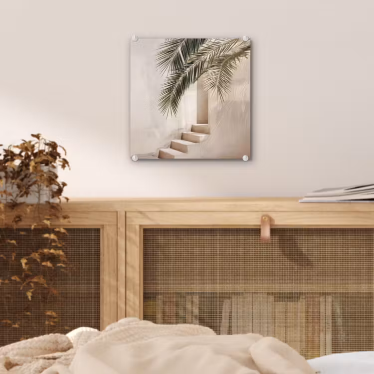 Glas schilderij - Palmboom - Schaduw - Trap - Beige — 5