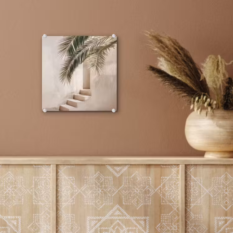 Glas schilderij - Palmboom - Schaduw - Trap - Beige — 6