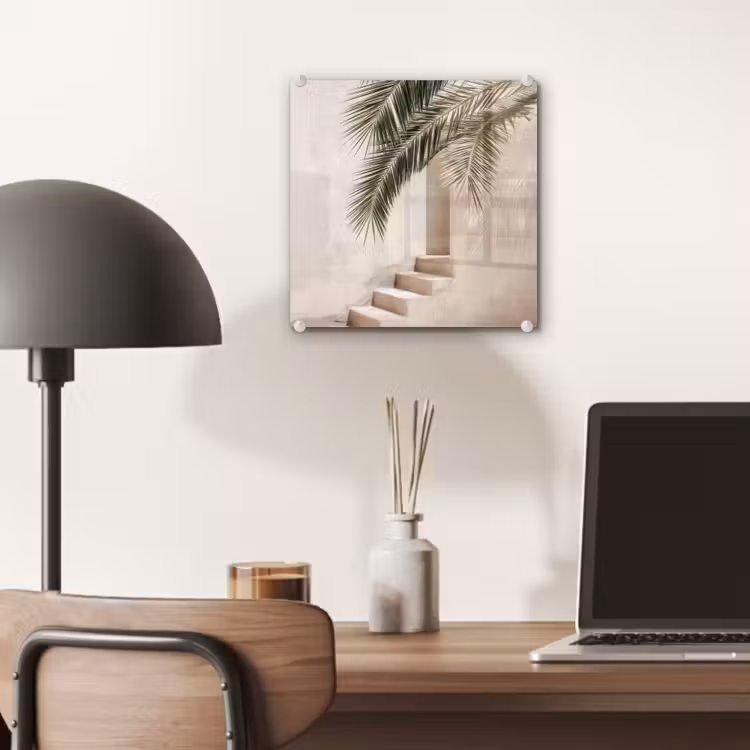 Glas schilderij - Palmboom - Schaduw - Trap - Beige — 7