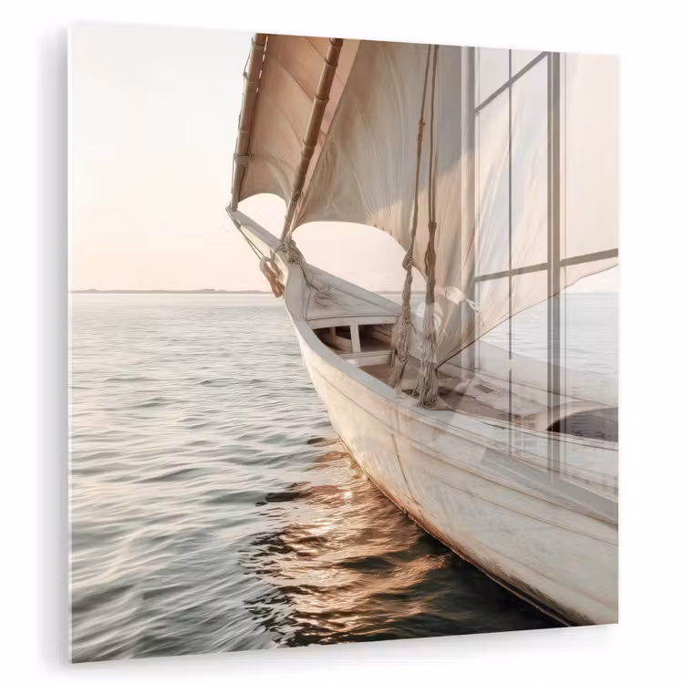 Glas schilderij - Zeilboot - Zee - Beige - Zon — 1