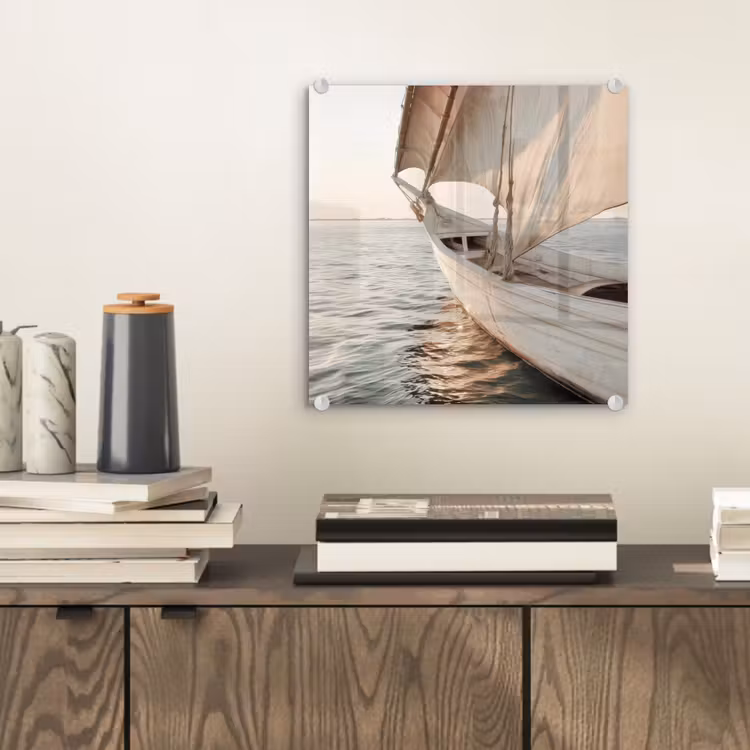 Glas schilderij - Zeilboot - Zee - Beige - Zon — 2