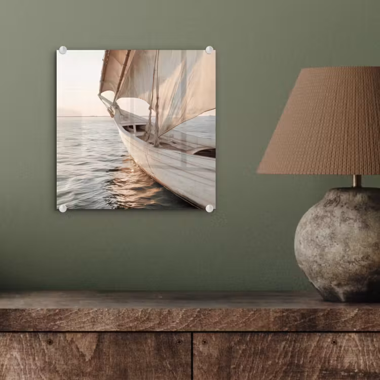 Glas schilderij - Zeilboot - Zee - Beige - Zon — 4