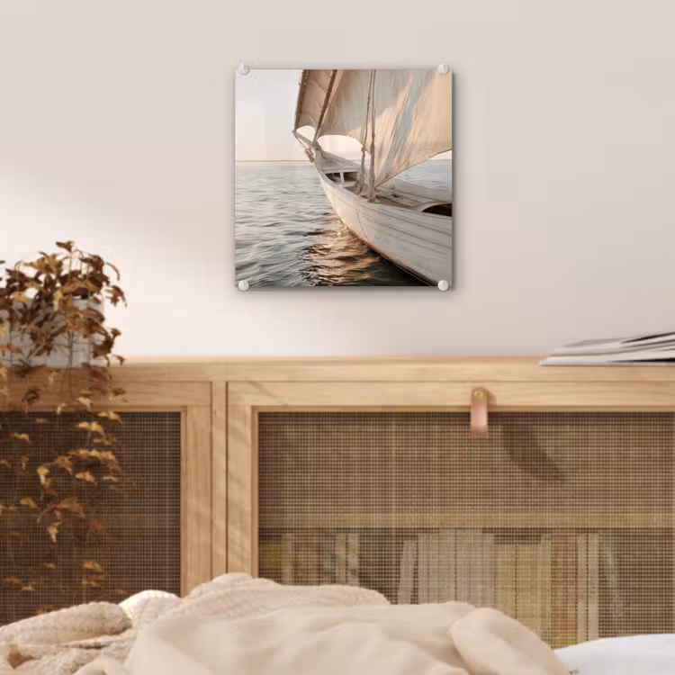 Glas schilderij - Zeilboot - Zee - Beige - Zon — 5