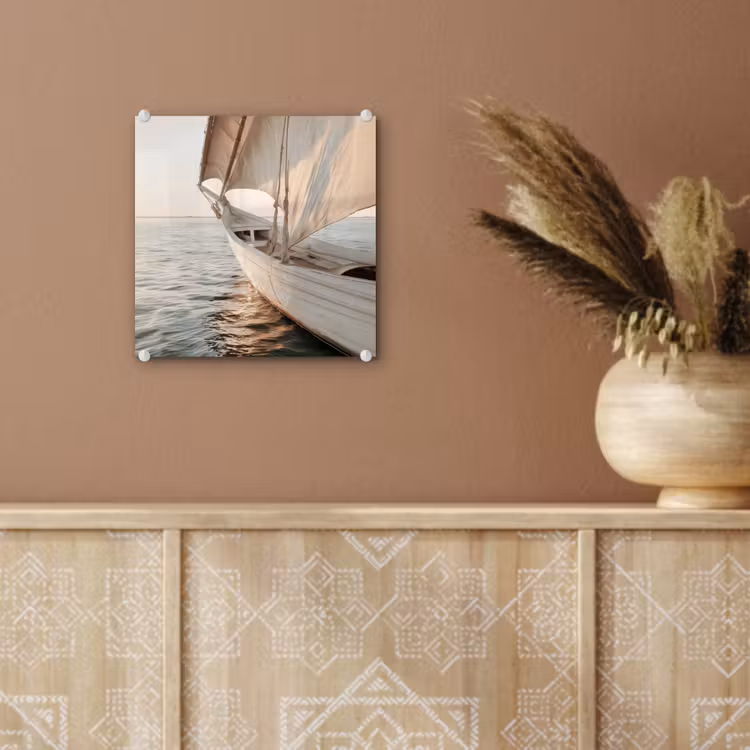 Glas schilderij - Zeilboot - Zee - Beige - Zon — 6