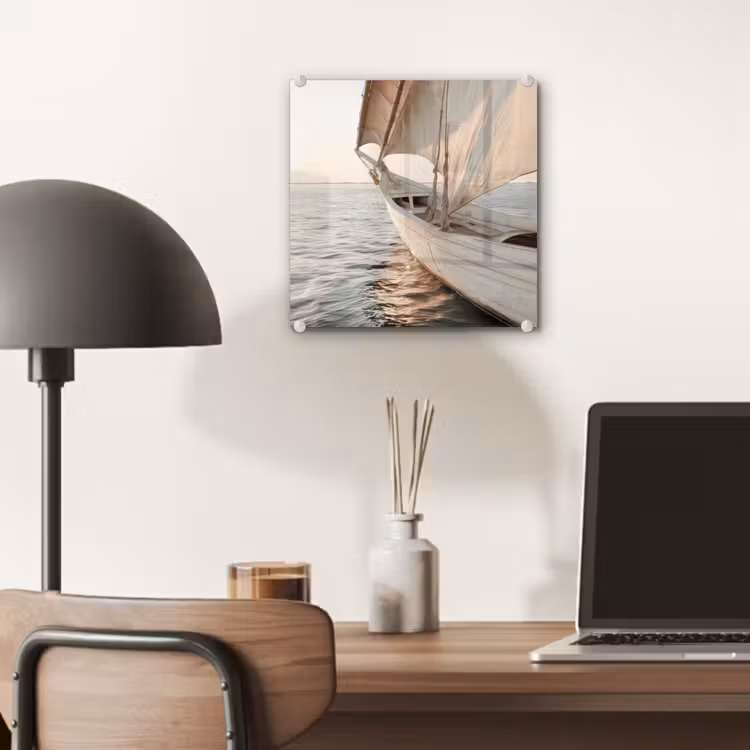 Glas schilderij - Zeilboot - Zee - Beige - Zon — 7