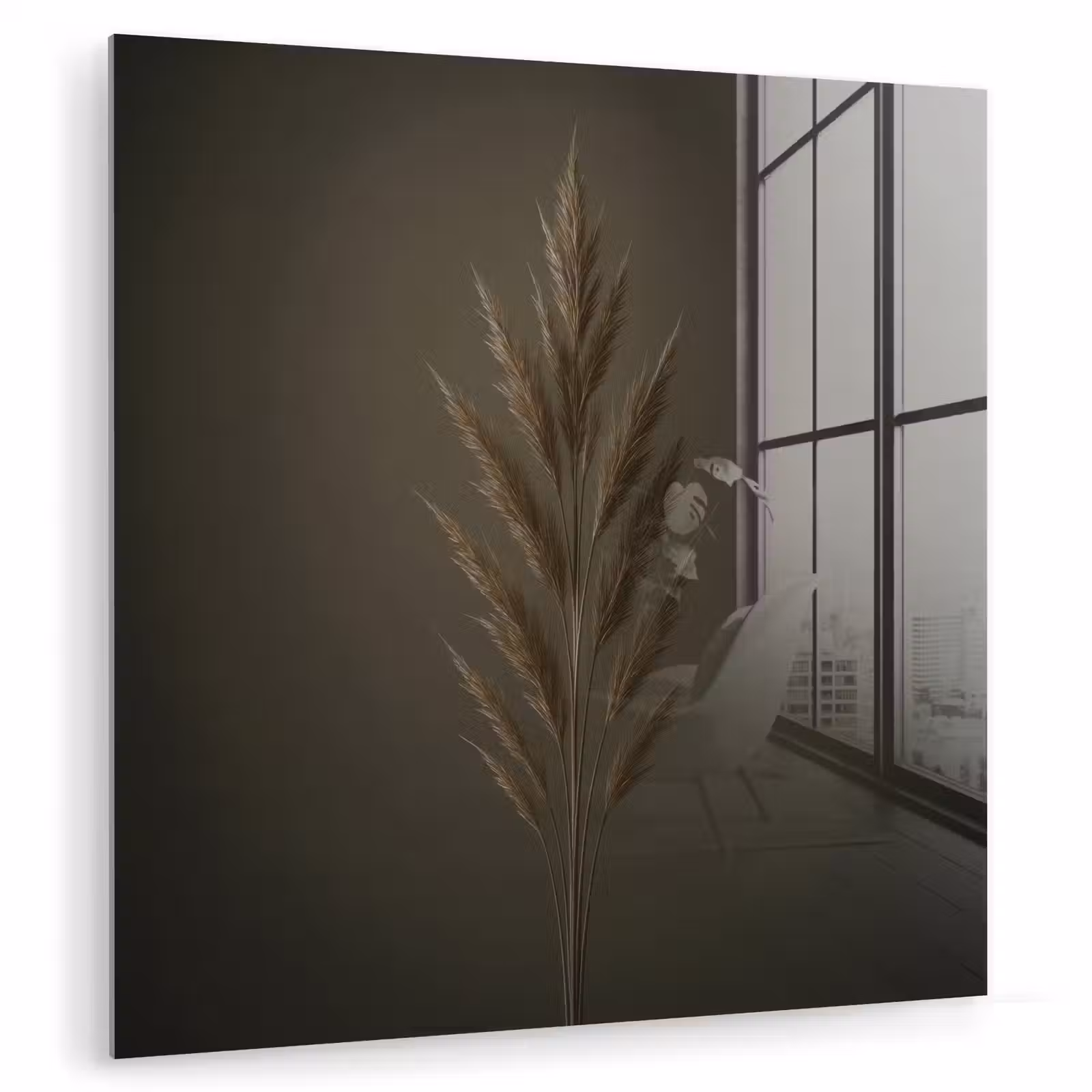 Glas schilderij - Tak - Pluimgras - Donkerbruin — 1