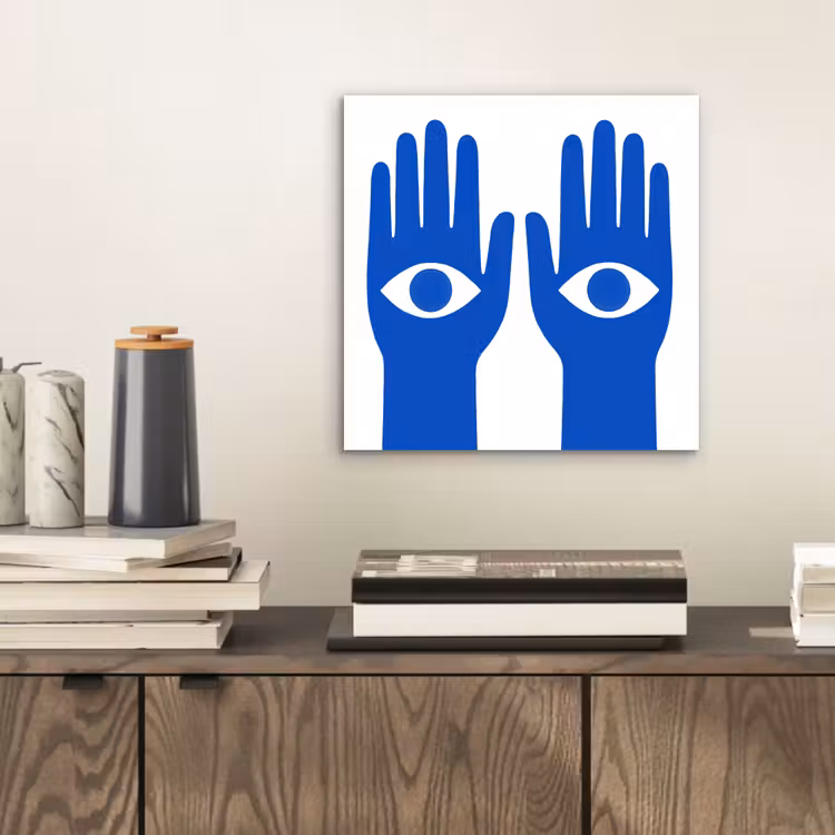 Aluminium schilderij - Handen - Twee - Ogen - Blauw — 2