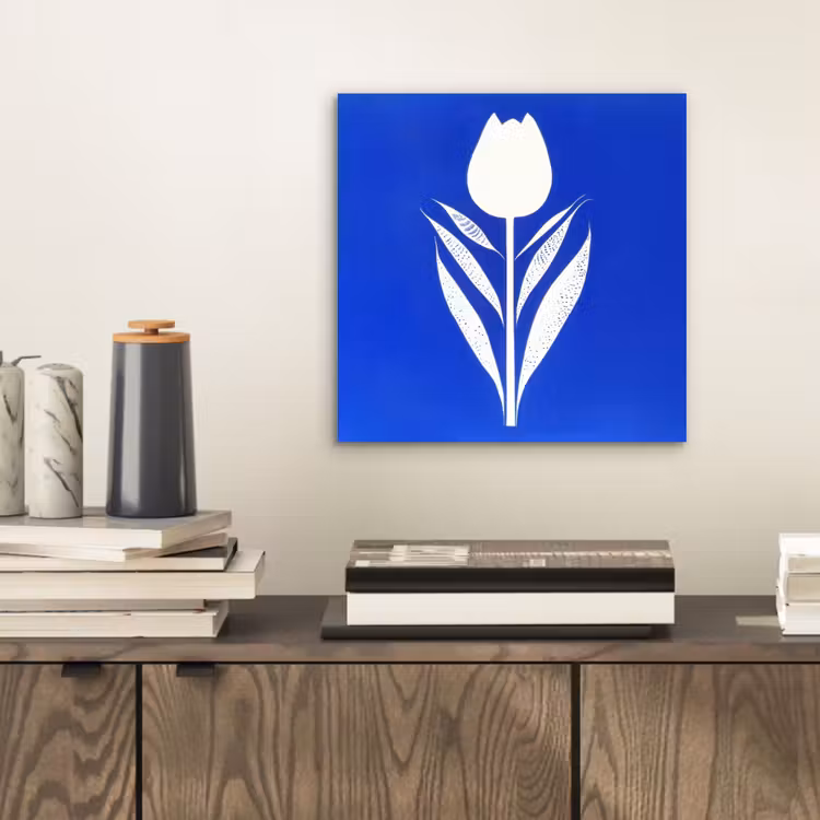 Aluminium schilderij - Tulp - Minimalistisch - Bladeren - Wit — 2