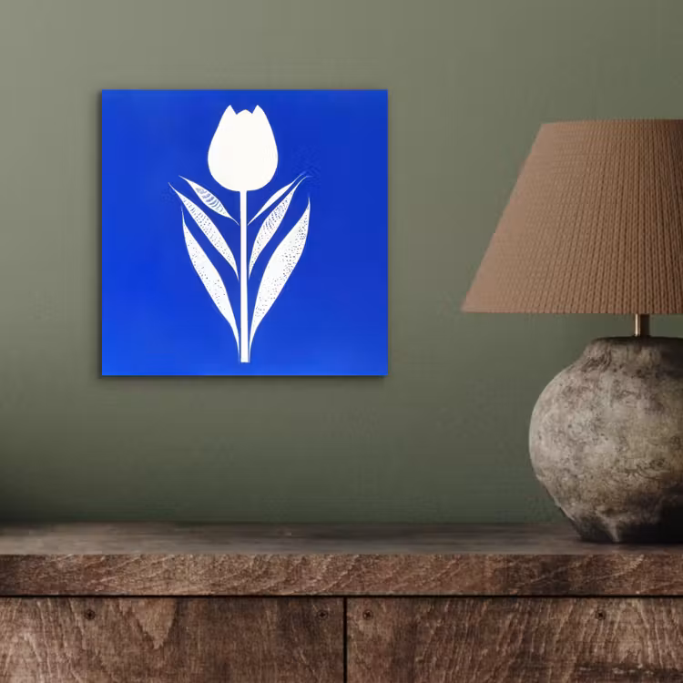 Aluminium schilderij - Tulp - Minimalistisch - Bladeren - Wit — 3