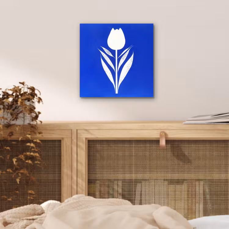 Aluminium schilderij - Tulp - Minimalistisch - Bladeren - Wit — 4