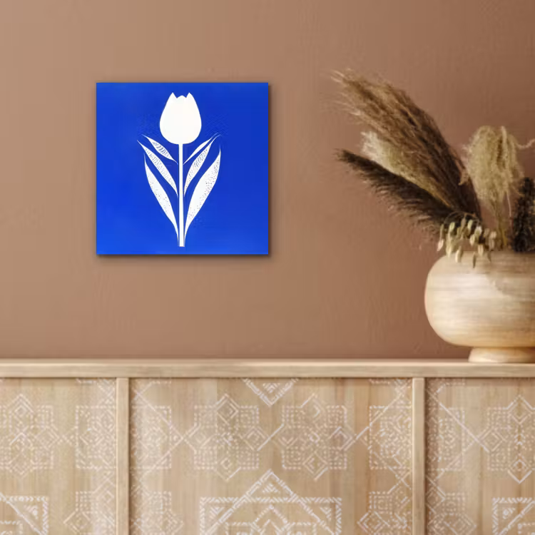 Aluminium schilderij - Tulp - Minimalistisch - Bladeren - Wit — 5