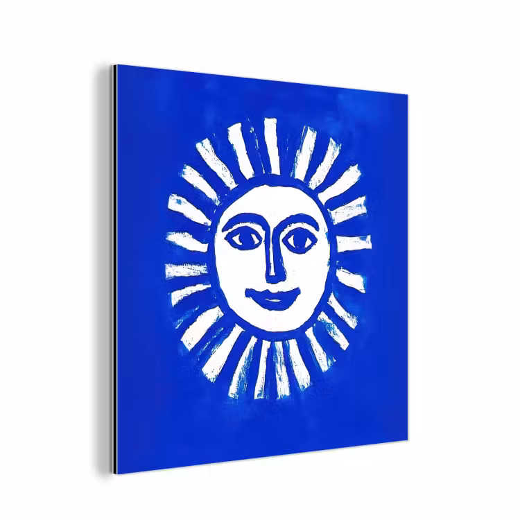 Aluminium schilderij - Zon - Gezicht - Penseelstructuur - Blauw — 1