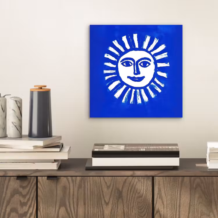 Aluminium schilderij - Zon - Gezicht - Penseelstructuur - Blauw — 2