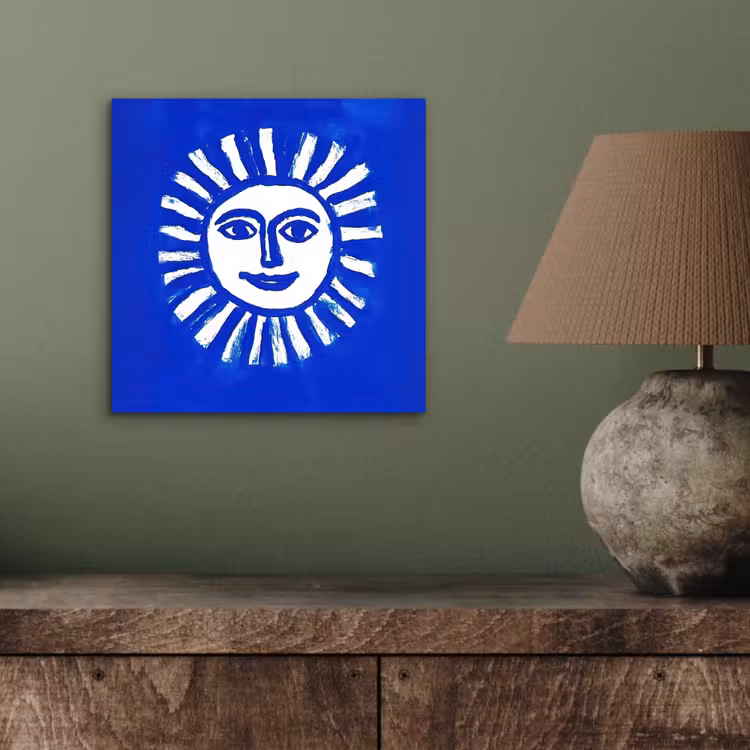 Aluminium schilderij - Zon - Gezicht - Penseelstructuur - Blauw — 3