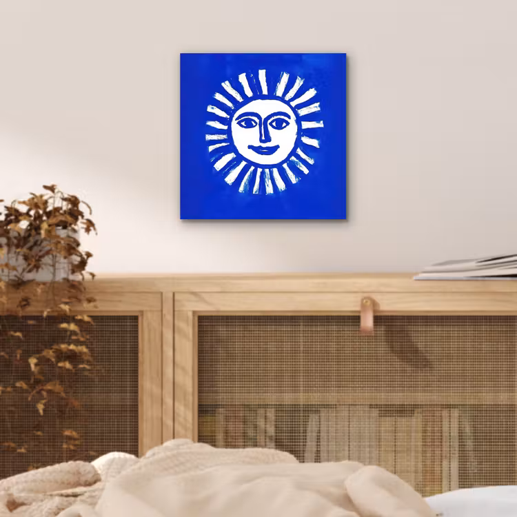 Aluminium schilderij - Zon - Gezicht - Penseelstructuur - Blauw — 4