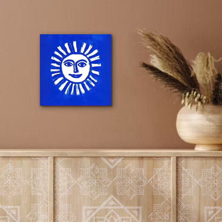 Aluminium schilderij - Zon - Gezicht - Penseelstructuur - Blauw — 5