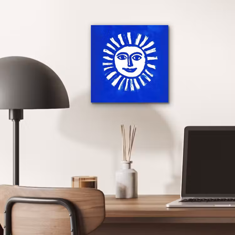 Aluminium schilderij - Zon - Gezicht - Penseelstructuur - Blauw — 6