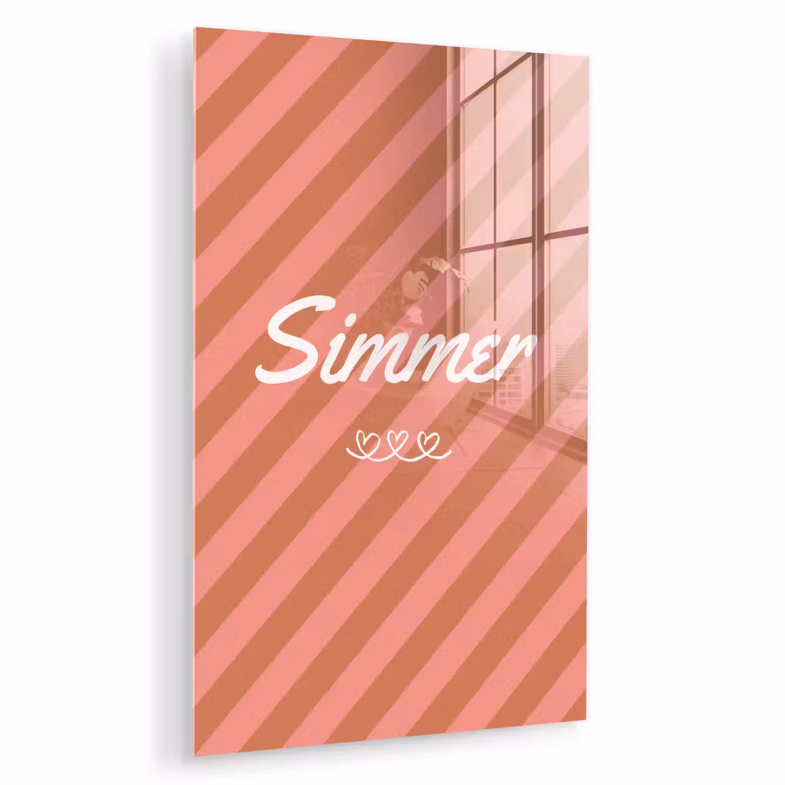 Glas schilderij - Simmer - Hartjes - Strepen - Roze — 1