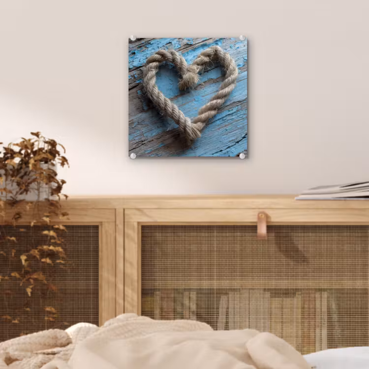 Glas schilderij - Hart - Touw - Hout - Rustiek — 5
