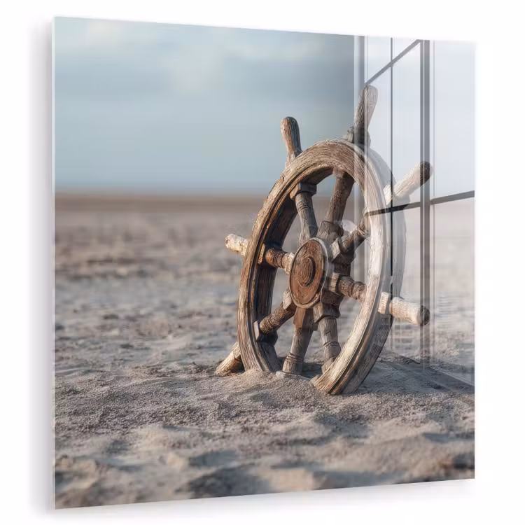 Glas schilderij - Scheepsstuur - Hout - Bruin - Zand — 1