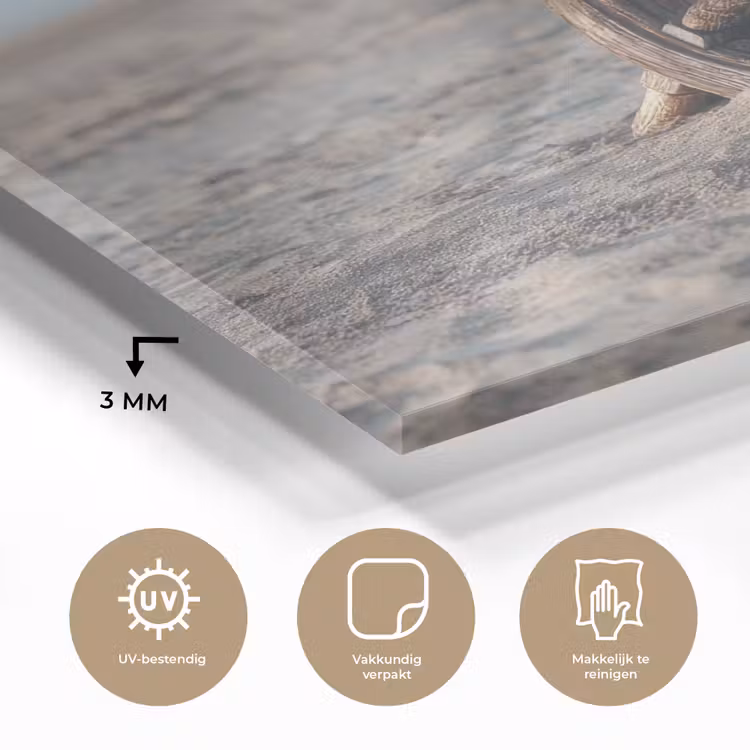 Glas schilderij - Scheepsstuur - Hout - Bruin - Zand — 3