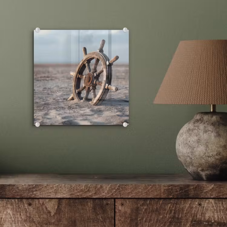 Glas schilderij - Scheepsstuur - Hout - Bruin - Zand — 4
