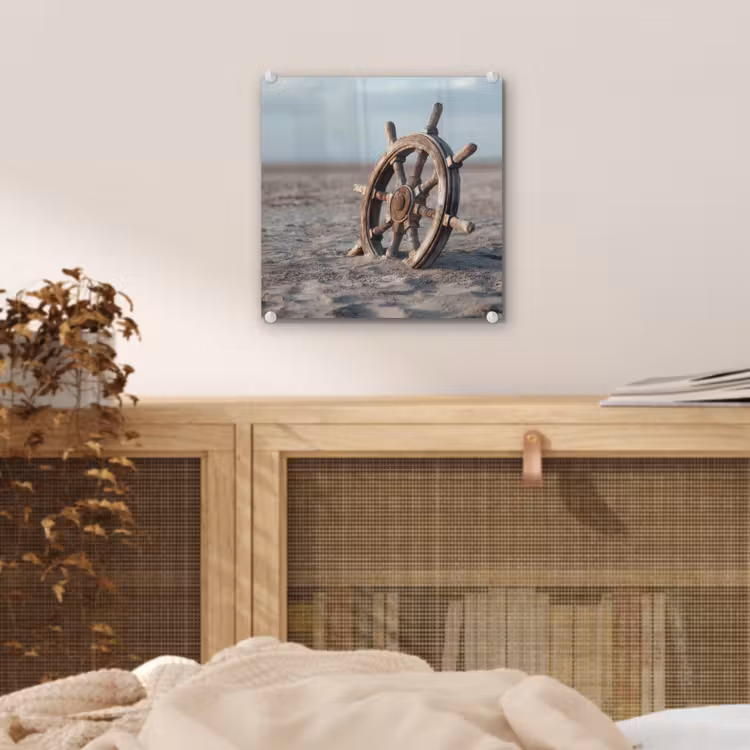 Glas schilderij - Scheepsstuur - Hout - Bruin - Zand — 5