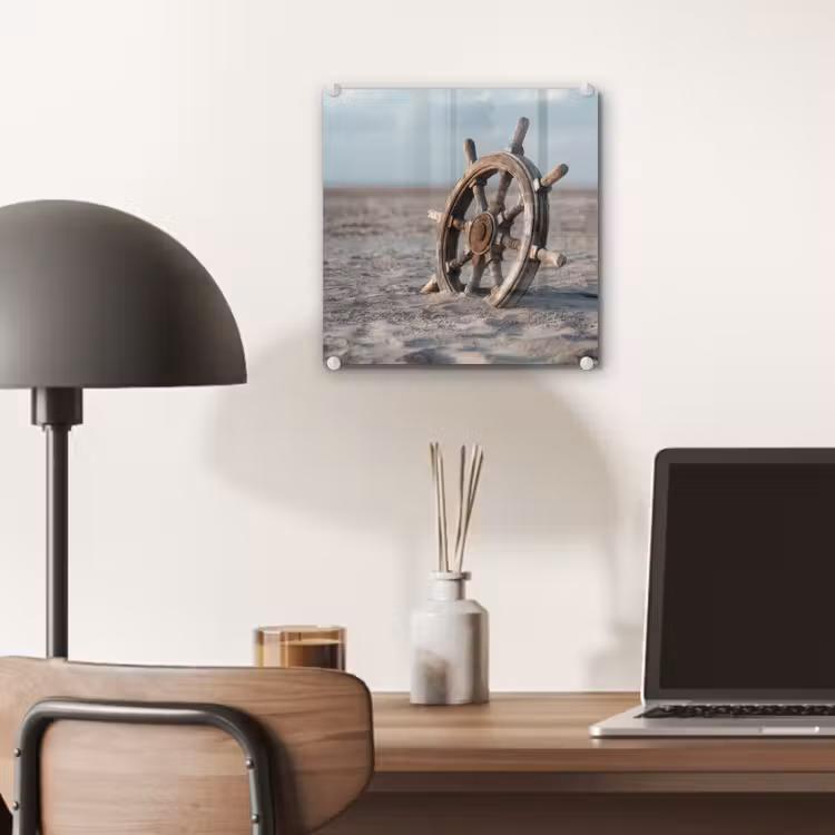 Glas schilderij - Scheepsstuur - Hout - Bruin - Zand — 7