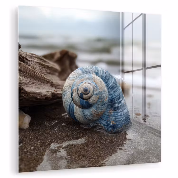 Glas schilderij - Schelp - Strand - Blauw - Zee — 1