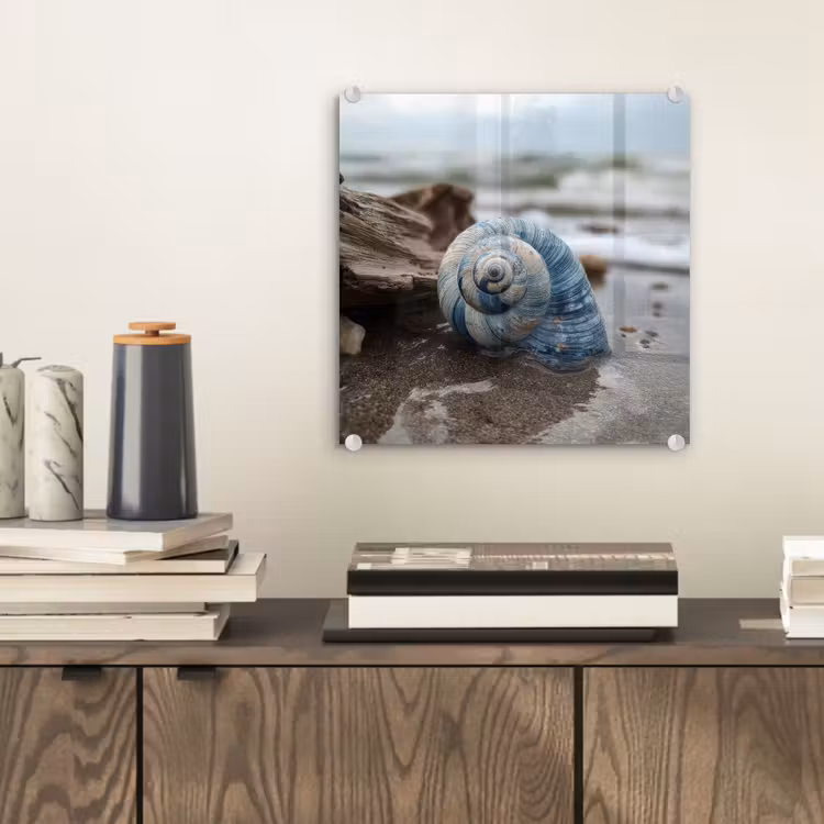 Glas schilderij - Schelp - Strand - Blauw - Zee — 2